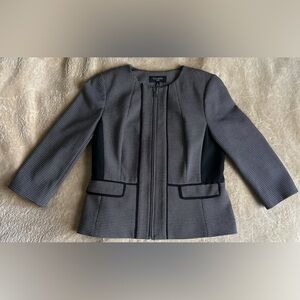 Talbots Black White Light Tweed Front Zip Pocket Cropped Jacket Sz 8P